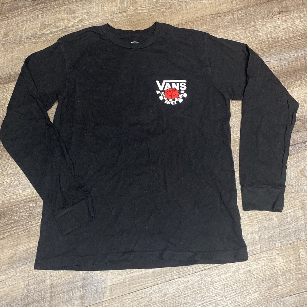 VANS Boys Long Sleeve Shirt Black Off The Wall Rose Graphic Tee Size Medium